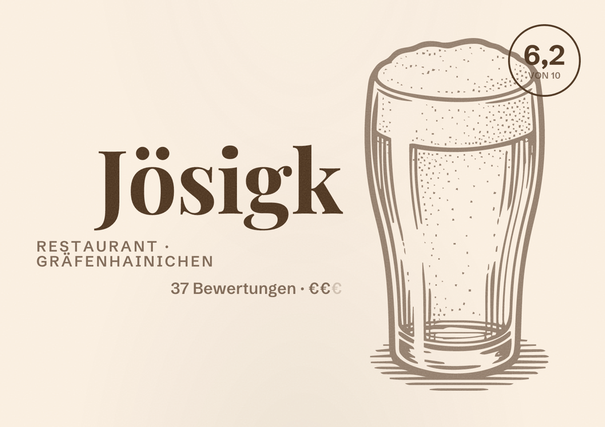 Illustriertes Poster von Jösigk, Restaurant in Gräfenhainichen: Bewertung 6,2 von 10 aus 37 Bewertungen, Preisniveau €€