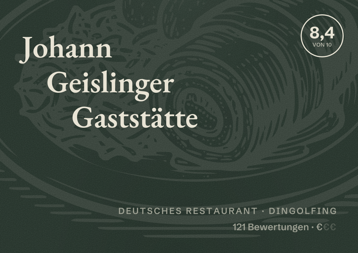 Illustriertes Poster von Johann Geislinger Gaststätte, Deutsches Restaurant in Dingolfing: Bewertung 8,4 von 10 aus 121 Bewertungen, Preisniveau €