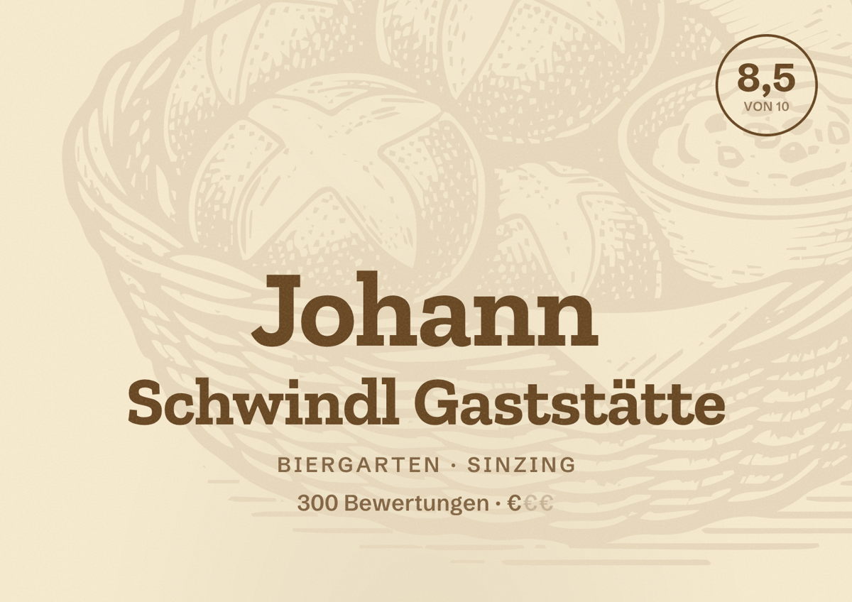 Illustriertes Poster von Johann Schwindl Gaststätte, Biergarten in Sinzing: Bewertung 8,5 von 10 aus 300 Bewertungen, Preisniveau €