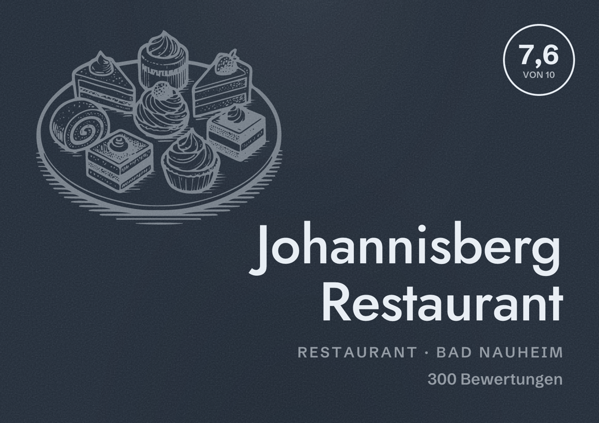 Illustriertes Poster von Johannisberg Restaurant, Restaurant in Bad Nauheim: Bewertung 7,6 von 10 aus 300 Bewertungen