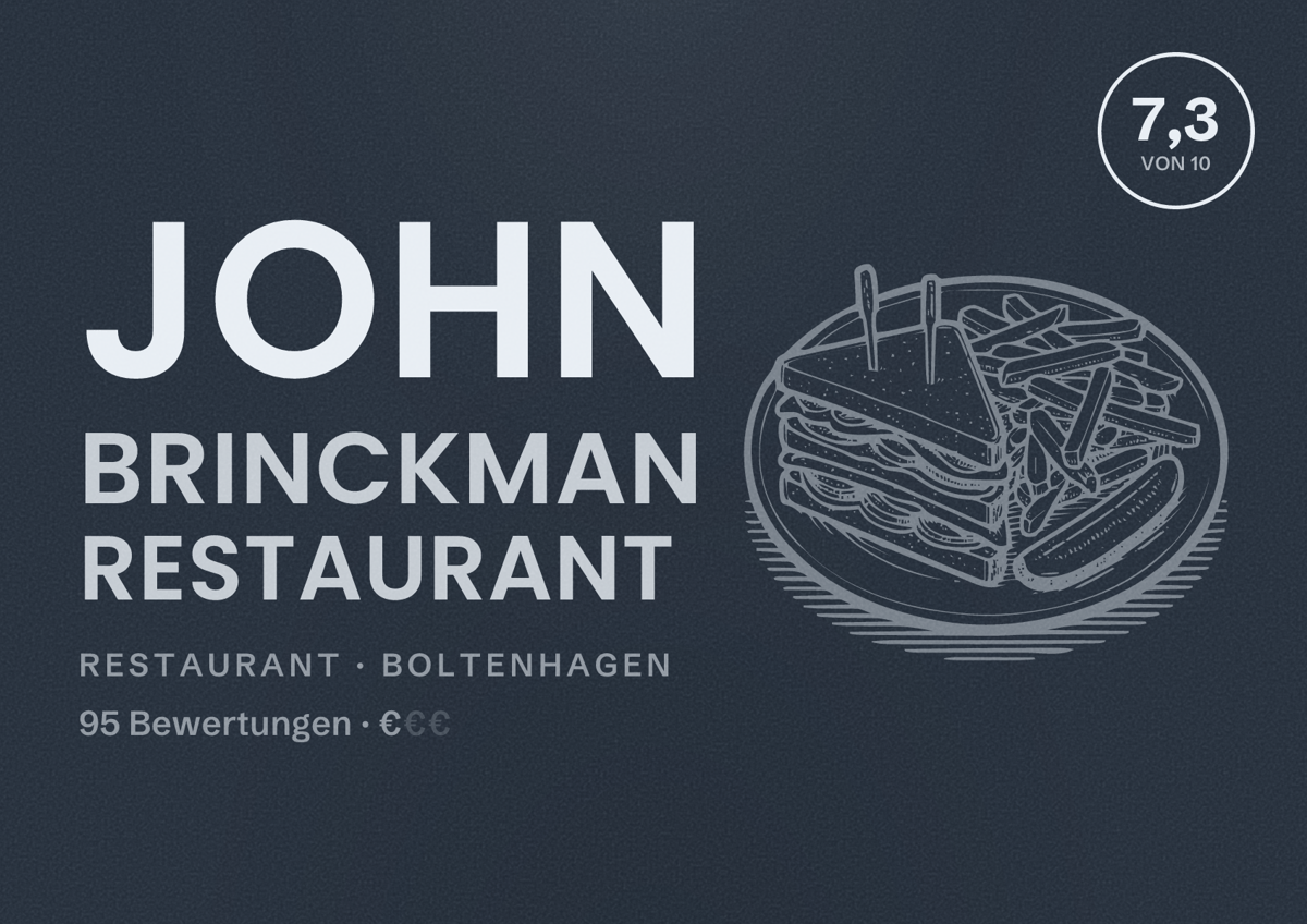 Illustriertes Poster von John Brinckman Restaurant, Restaurant in Boltenhagen: Bewertung 7,3 von 10 aus 95 Bewertungen, Preisniveau €