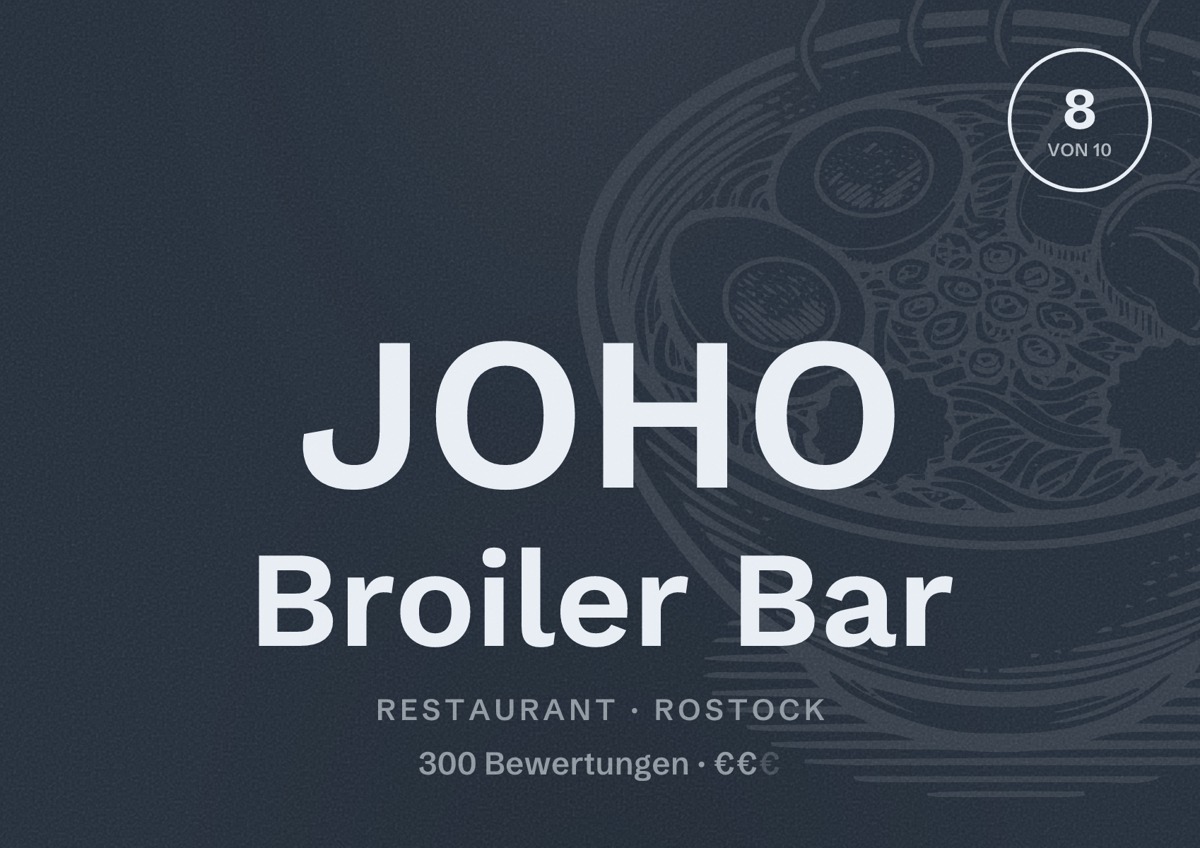 Illustriertes Poster von JOHO Broiler Bar, Restaurant in Rostock: Bewertung 8 von 10 aus 300 Bewertungen, Preisniveau €€