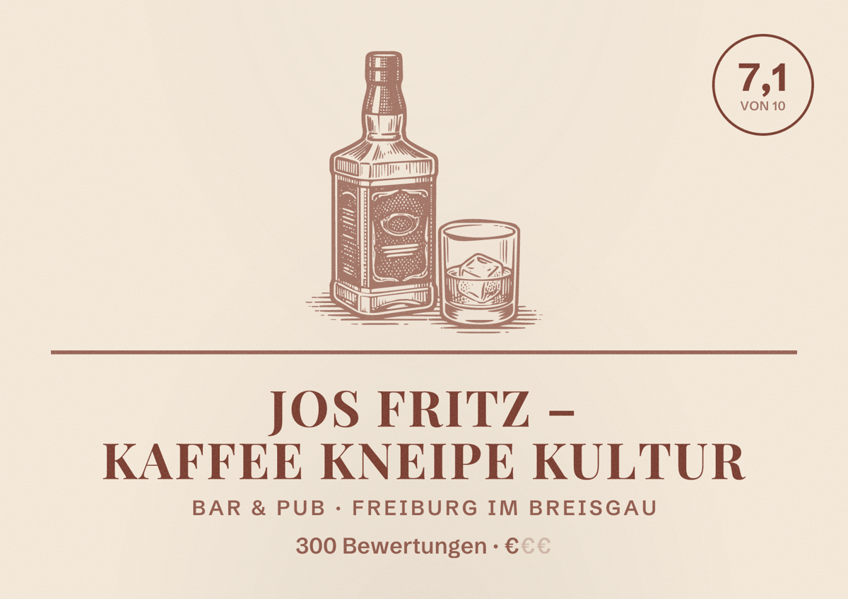 Illustriertes Poster von JOS FRITZ – Kaffee Kneipe Kultur, Bar & Pub in Freiburg im Breisgau: Bewertung 7,1 von 10 aus 300 Bewertungen, Preisniveau €