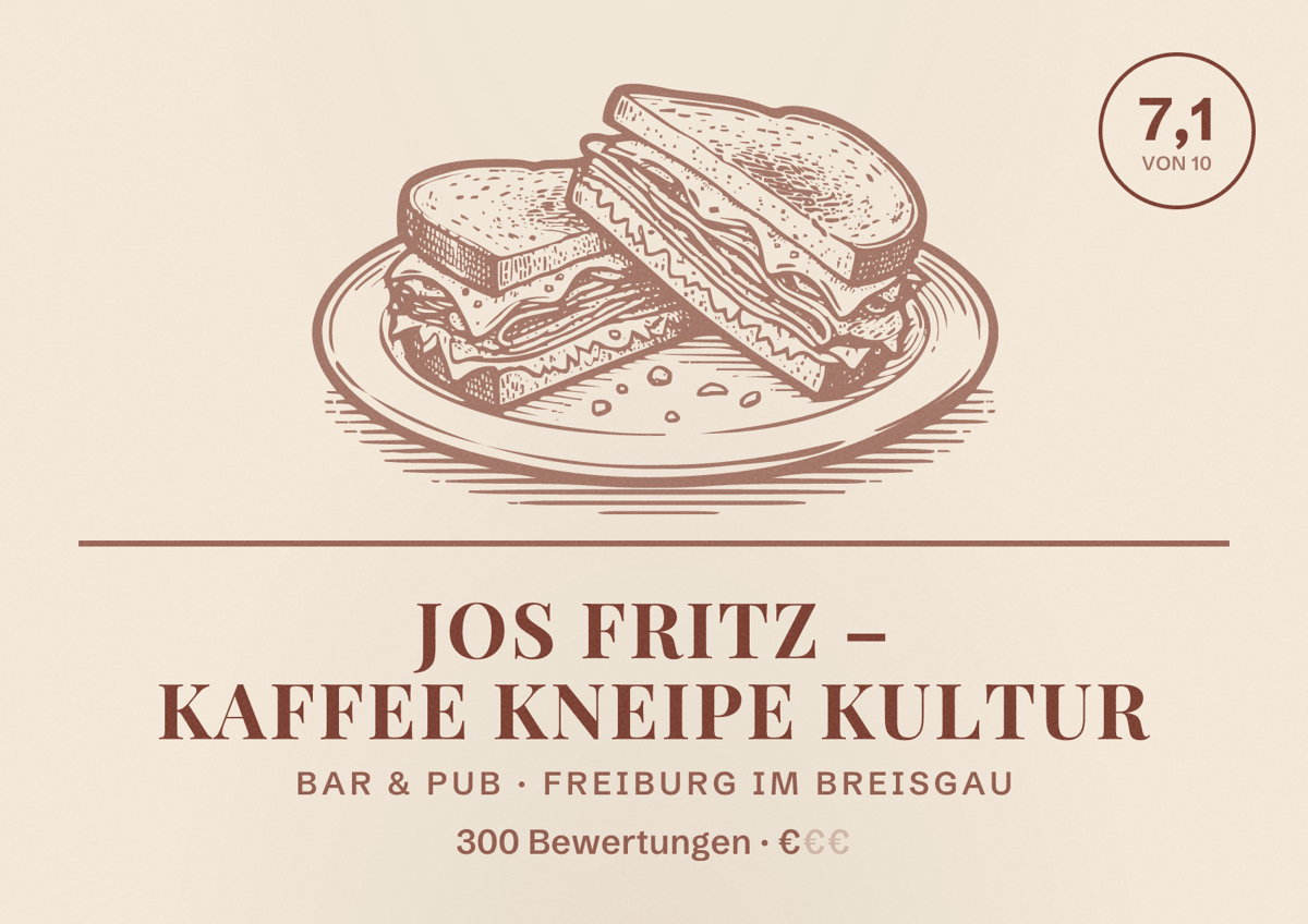 Illustriertes Poster von JOS FRITZ – Kaffee Kneipe Kultur, Bar & Pub in Freiburg im Breisgau: Bewertung 7,1 von 10 aus 300 Bewertungen, Preisniveau €