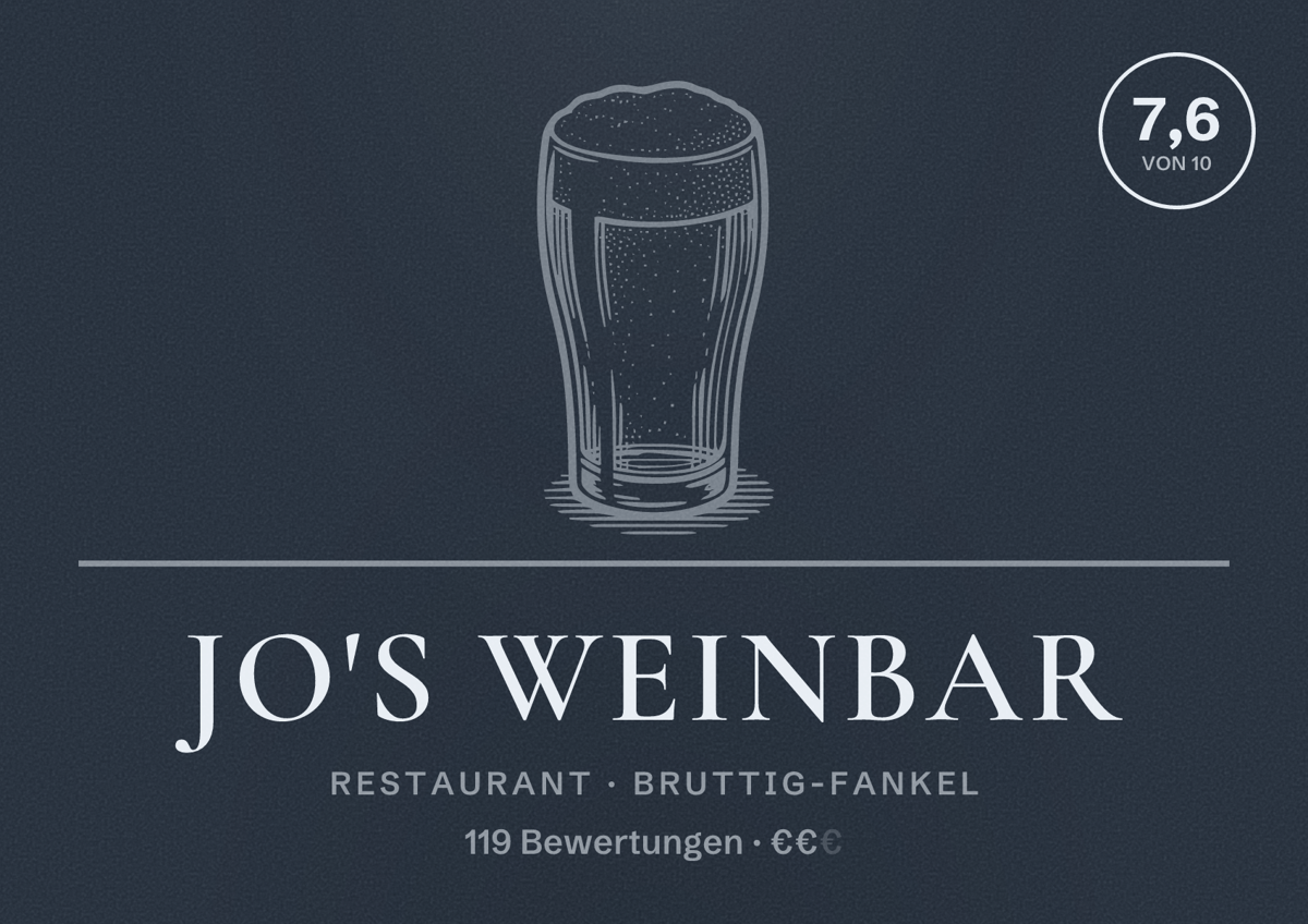 Illustriertes Poster von Jo's WeinBar, Restaurant in Bruttig-Fankel: Bewertung 7,6 von 10 aus 119 Bewertungen, Preisniveau €€