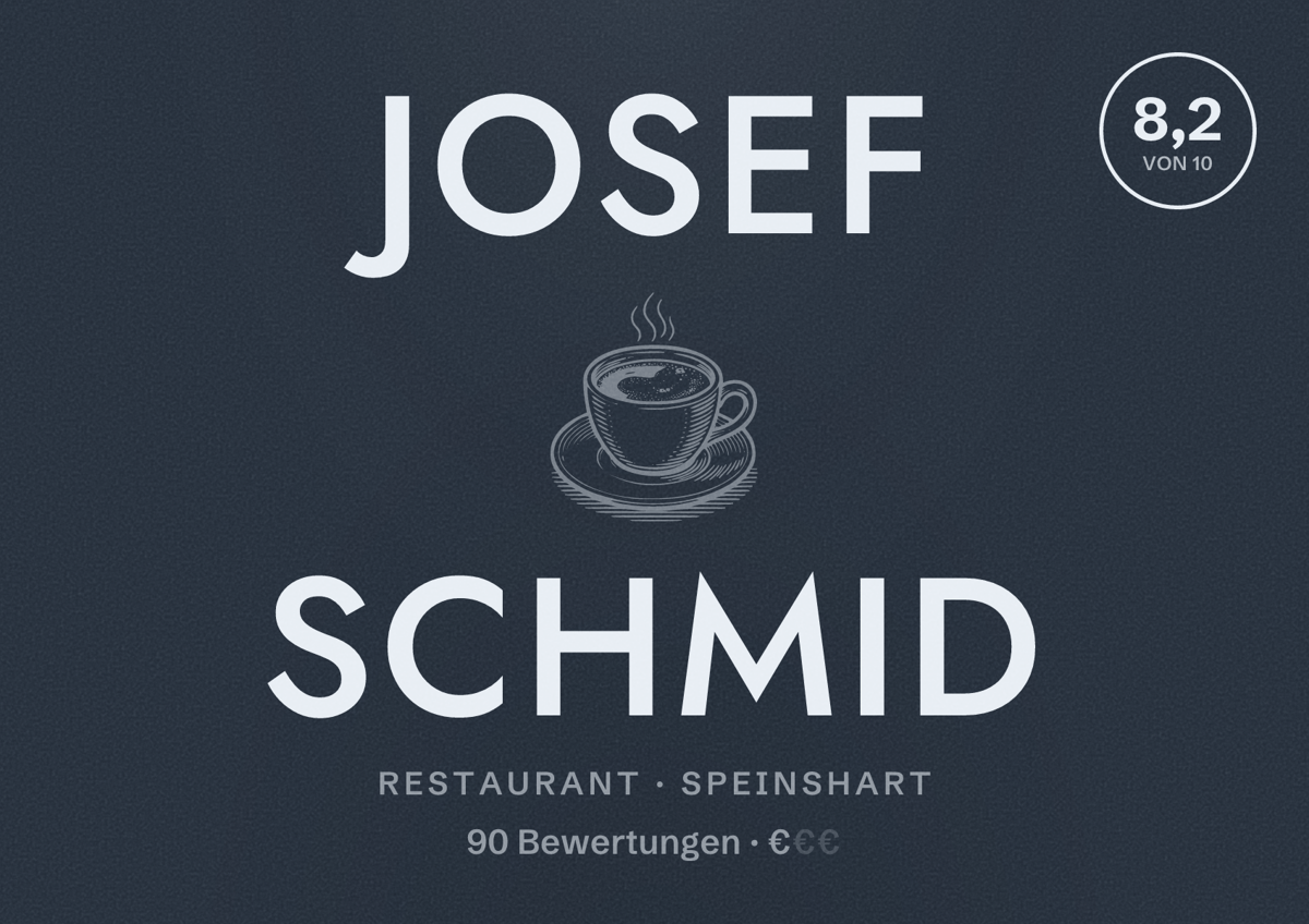 Illustriertes Poster von Josef Schmid, Restaurant in Speinshart: Bewertung 8,2 von 10 aus 90 Bewertungen, Preisniveau €