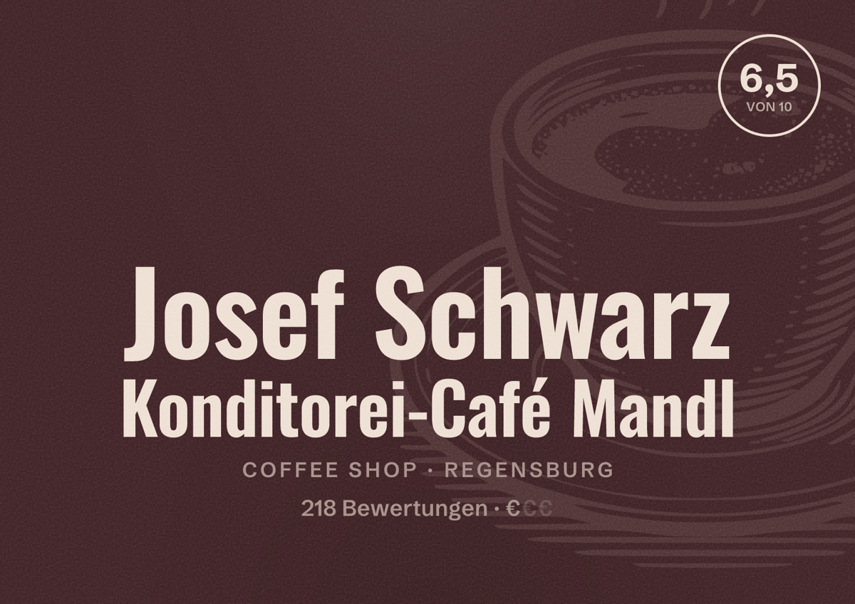 Illustriertes Poster von Josef Schwarz Konditorei-Café Mandl, Coffee Shop in Regensburg: Bewertung 6,5 von 10 aus 218 Bewertungen, Preisniveau €