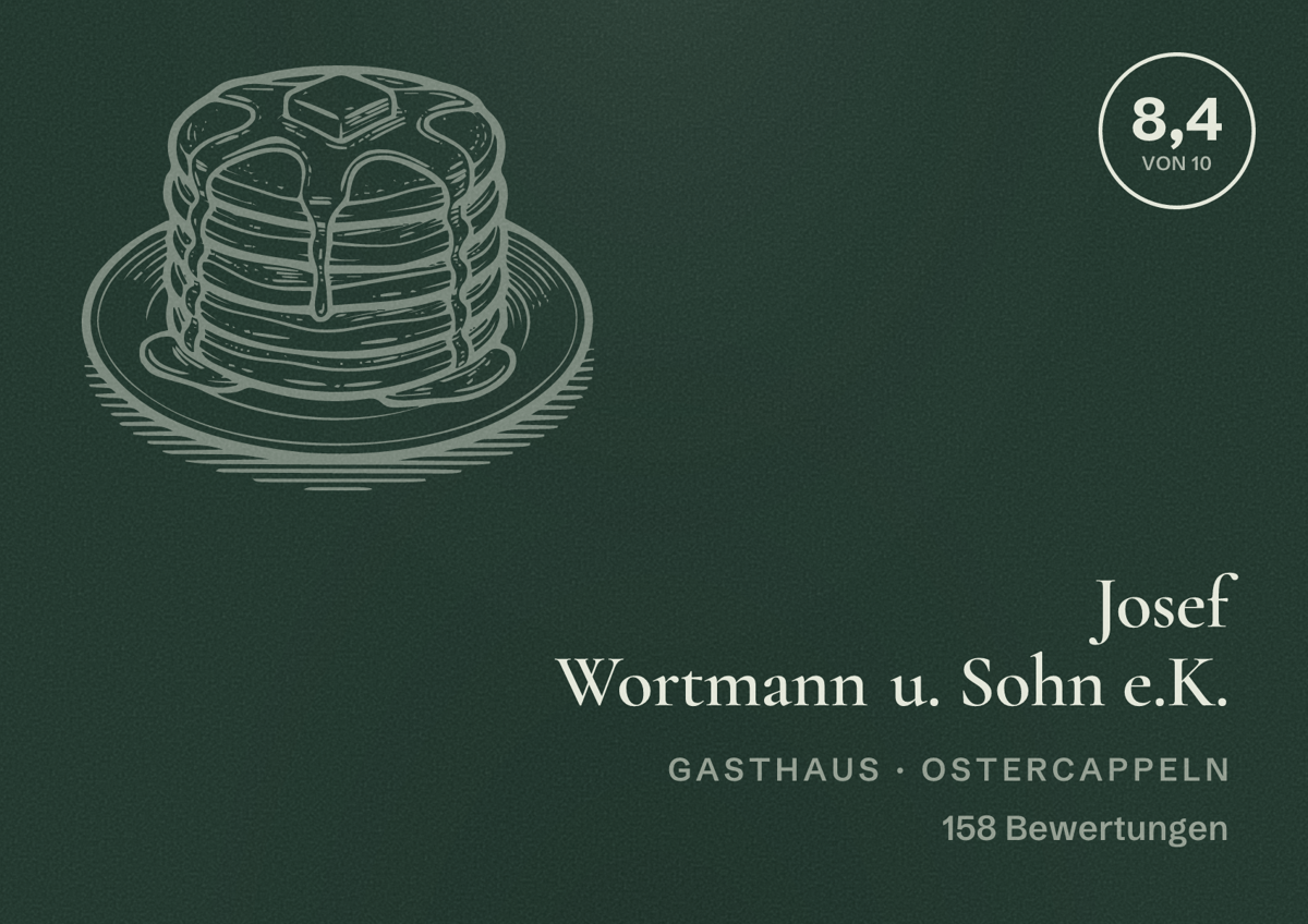Illustriertes Poster von Josef Wortmann u. Sohn e.K., Gasthaus in Ostercappeln: Bewertung 8,4 von 10 aus 158 Bewertungen