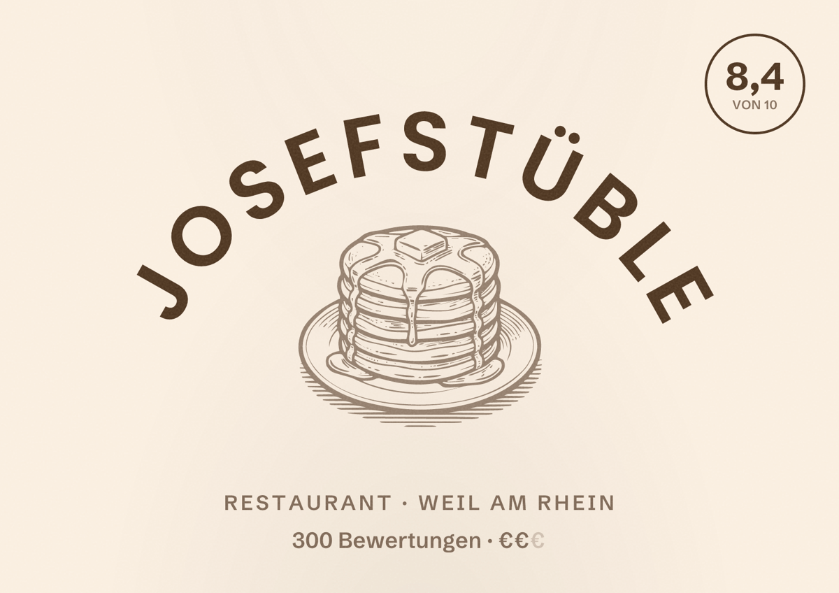 Illustriertes Poster von Josefstüble, Restaurant in Weil am Rhein: Bewertung 8,4 von 10 aus 300 Bewertungen, Preisniveau €€