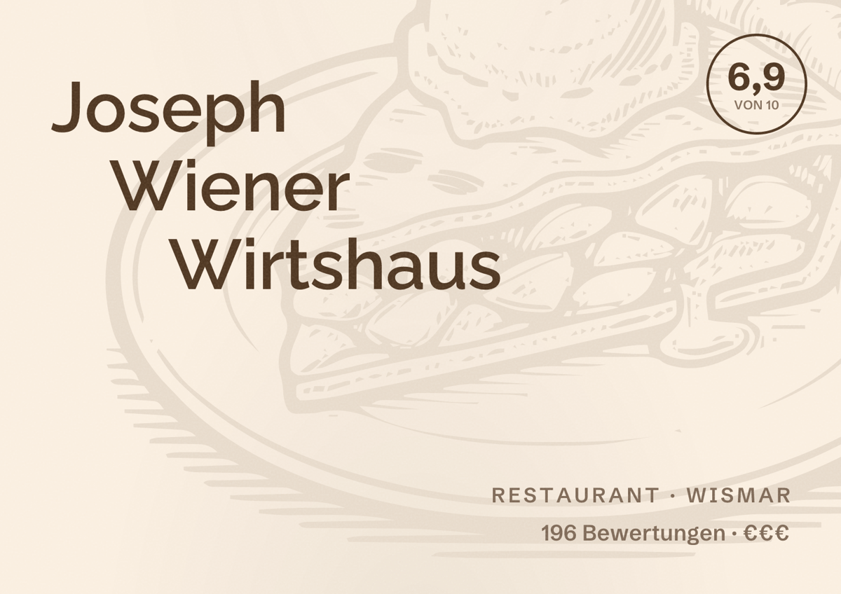 Illustriertes Poster von Joseph Wiener Wirtshaus, Restaurant in Wismar: Bewertung 6,9 von 10 aus 196 Bewertungen, Preisniveau €€€