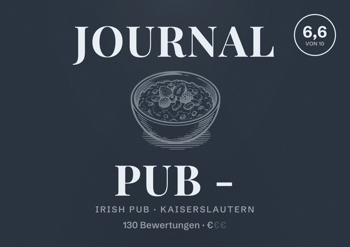 Illustriertes Poster von Journal Pub -, Irish Pub in Kaiserslautern: Bewertung 6,6 von 10 aus 130 Bewertungen, Preisniveau €