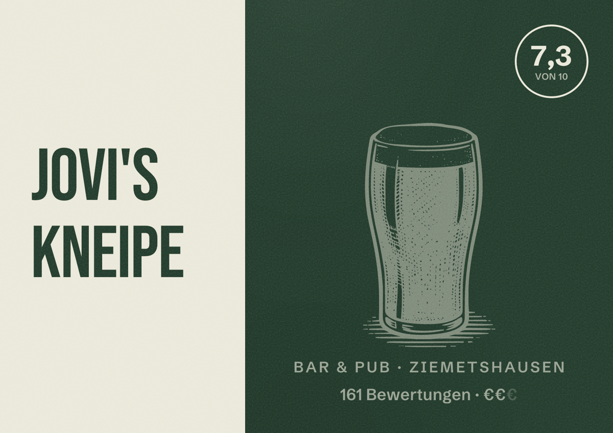Illustriertes Poster von Jovi's Kneipe, Bar & Pub in Ziemetshausen: Bewertung 7,3 von 10 aus 161 Bewertungen, Preisniveau €€
