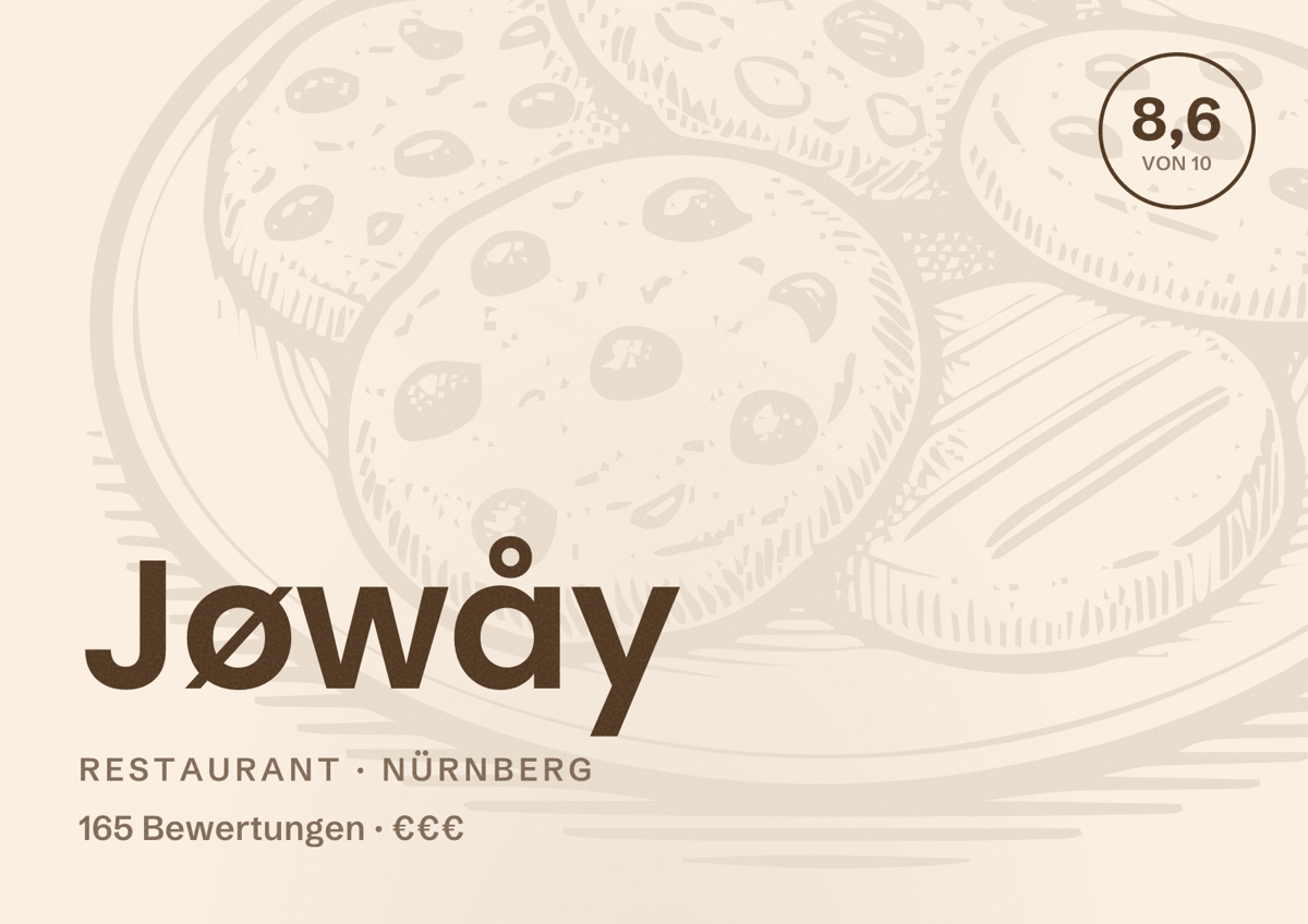 Illustriertes Poster von Jøwåy, Restaurant in Nürnberg: Bewertung 8,6 von 10 aus 165 Bewertungen, Preisniveau €€€