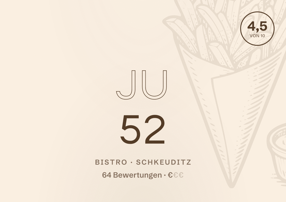 Illustriertes Poster von JU 52, Bistro in Schkeuditz: Bewertung 4,5 von 10 aus 64 Bewertungen, Preisniveau €