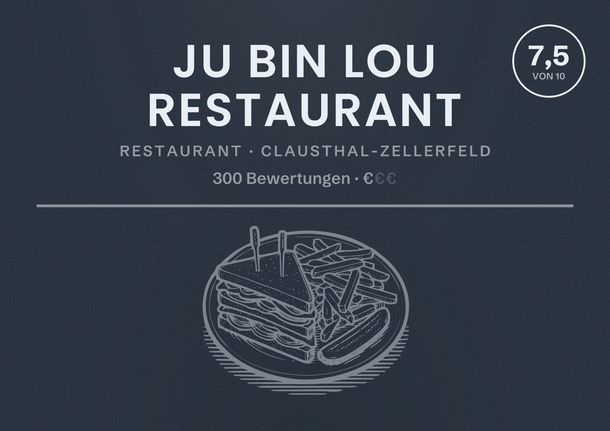 Illustriertes Poster von Ju Bin Lou restaurant, Restaurant in Clausthal-Zellerfeld: Bewertung 7,5 von 10 aus 300 Bewertungen, Preisniveau €