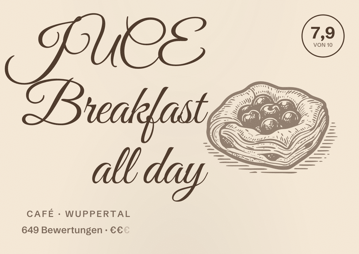 Illustriertes Poster von JUCE Breakfast all day, Café in Wuppertal: Bewertung 7,9 von 10 aus 649 Bewertungen, Preisniveau €€