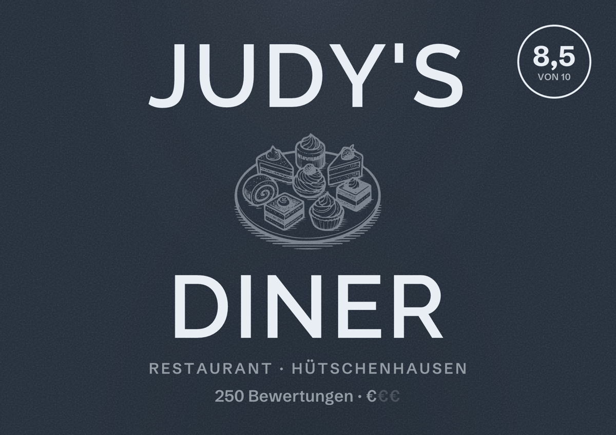 Illustriertes Poster von Judy's Diner, Restaurant in Hütschenhausen: Bewertung 8,5 von 10 aus 250 Bewertungen, Preisniveau €