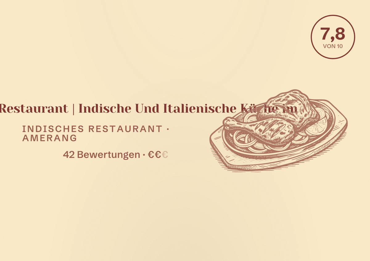 Illustriertes Poster von Jujhar's 2 Restaurant | Indische Und Italienische Küche im, Indisches Restaurant in Amerang: Bewertung 7,8 von 10 aus 42 Bewertungen, Preisniveau €€