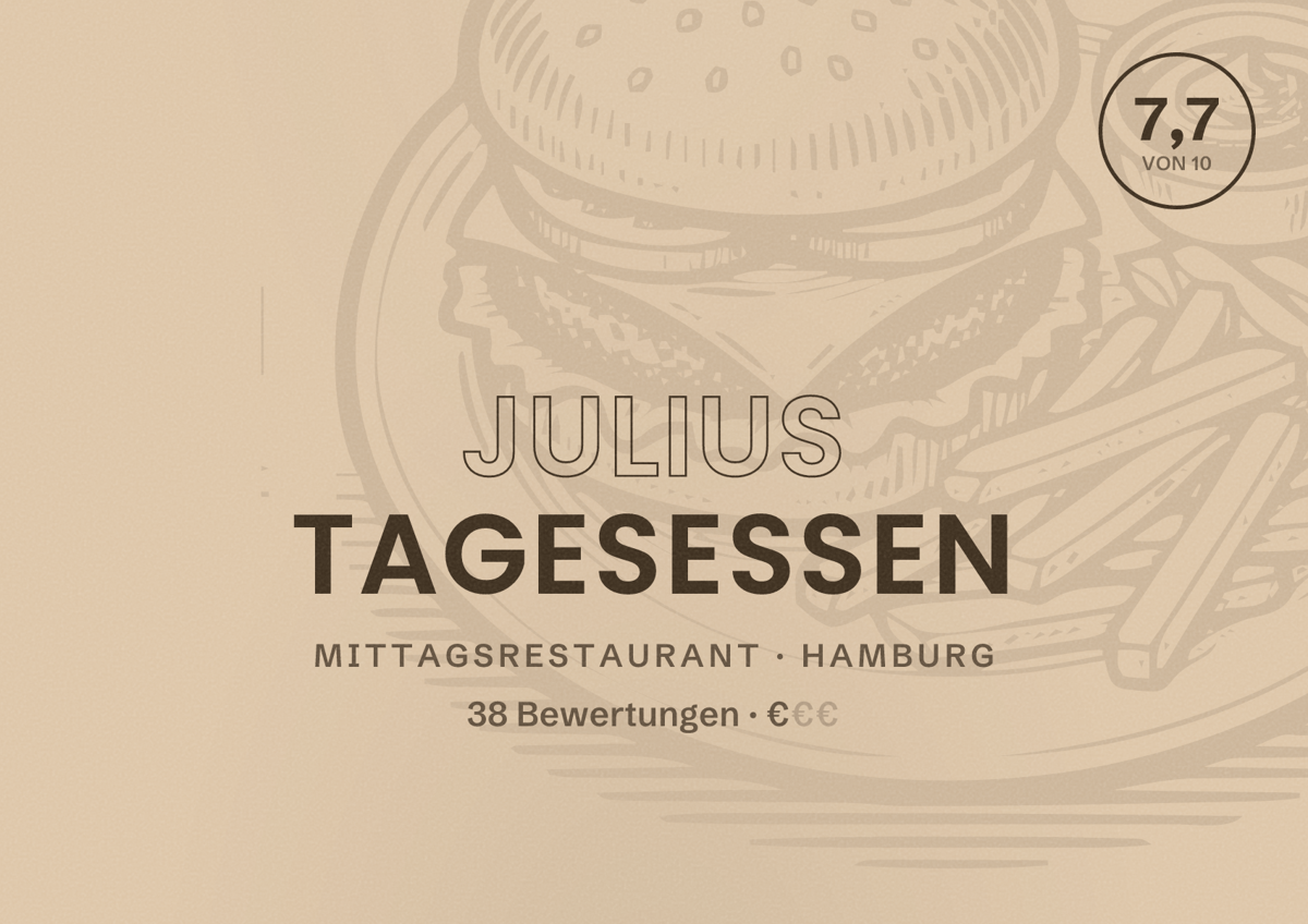 Illustriertes Poster von Julius Tagesessen, Mittagsrestaurant in Hamburg: Bewertung 7,7 von 10 aus 38 Bewertungen, Preisniveau €