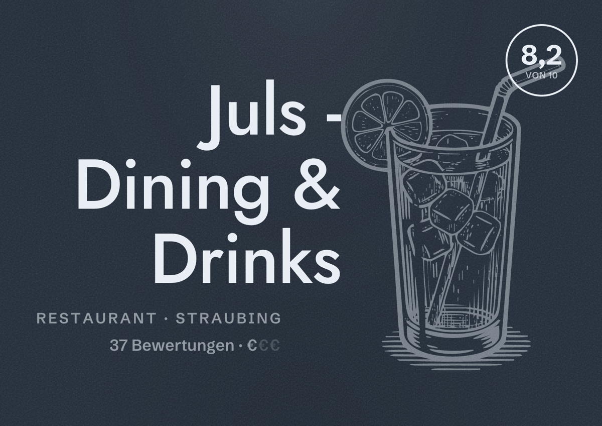 Illustriertes Poster von Juls - Dining & Drinks, Restaurant in Straubing: Bewertung 8,2 von 10 aus 37 Bewertungen, Preisniveau €