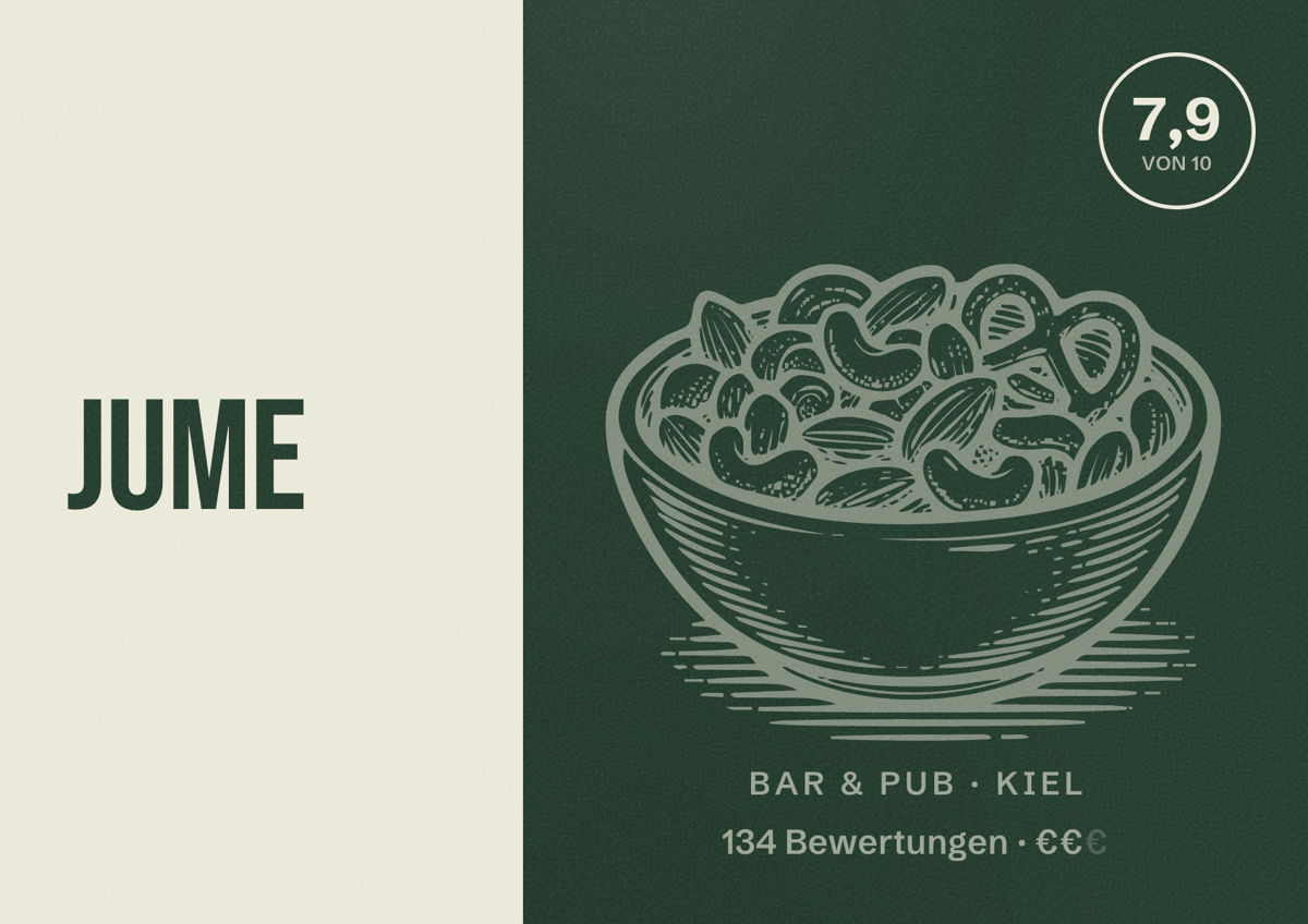 Illustriertes Poster von JuMe, Bar & Pub in Kiel: Gästebewertung 7,9 von 10 aus 134 Bewertungen