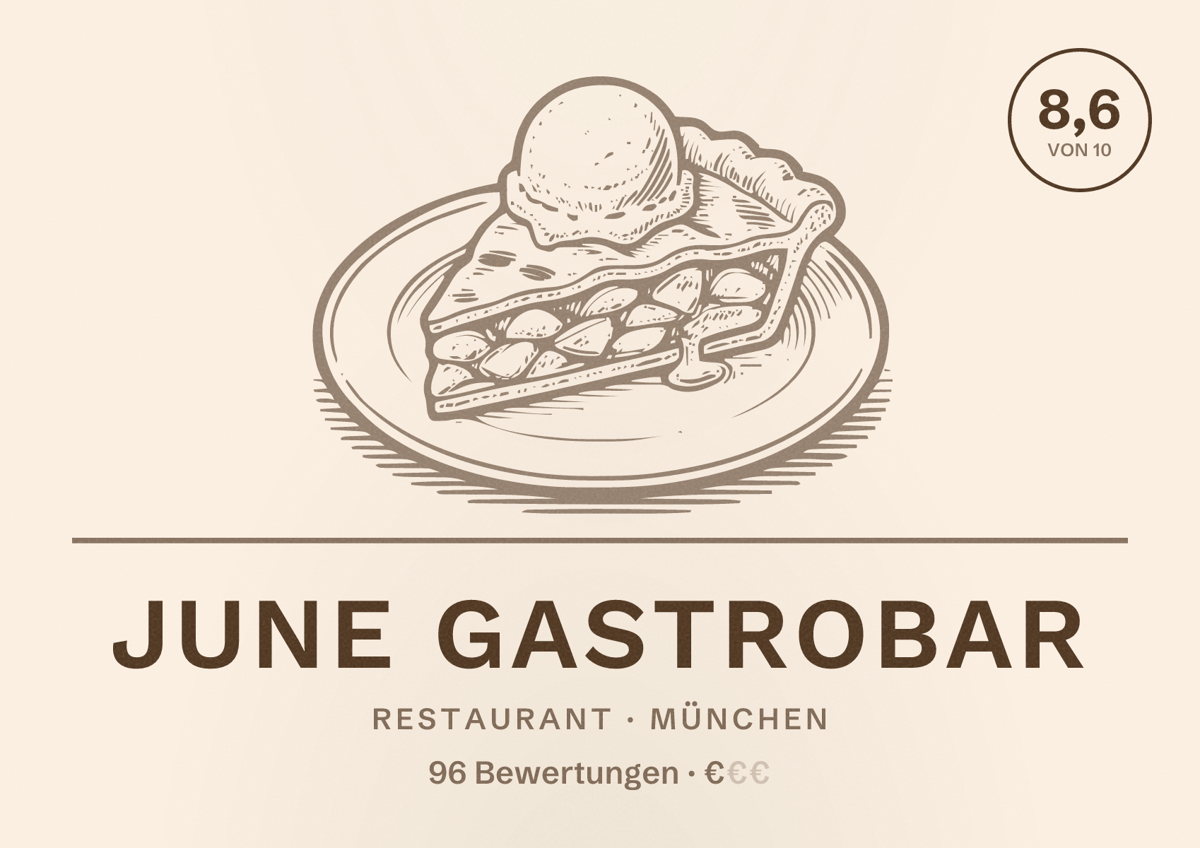Illustriertes Poster von June Gastrobar, Restaurant in München: Bewertung 8,6 von 10 aus 96 Bewertungen, Preisniveau €