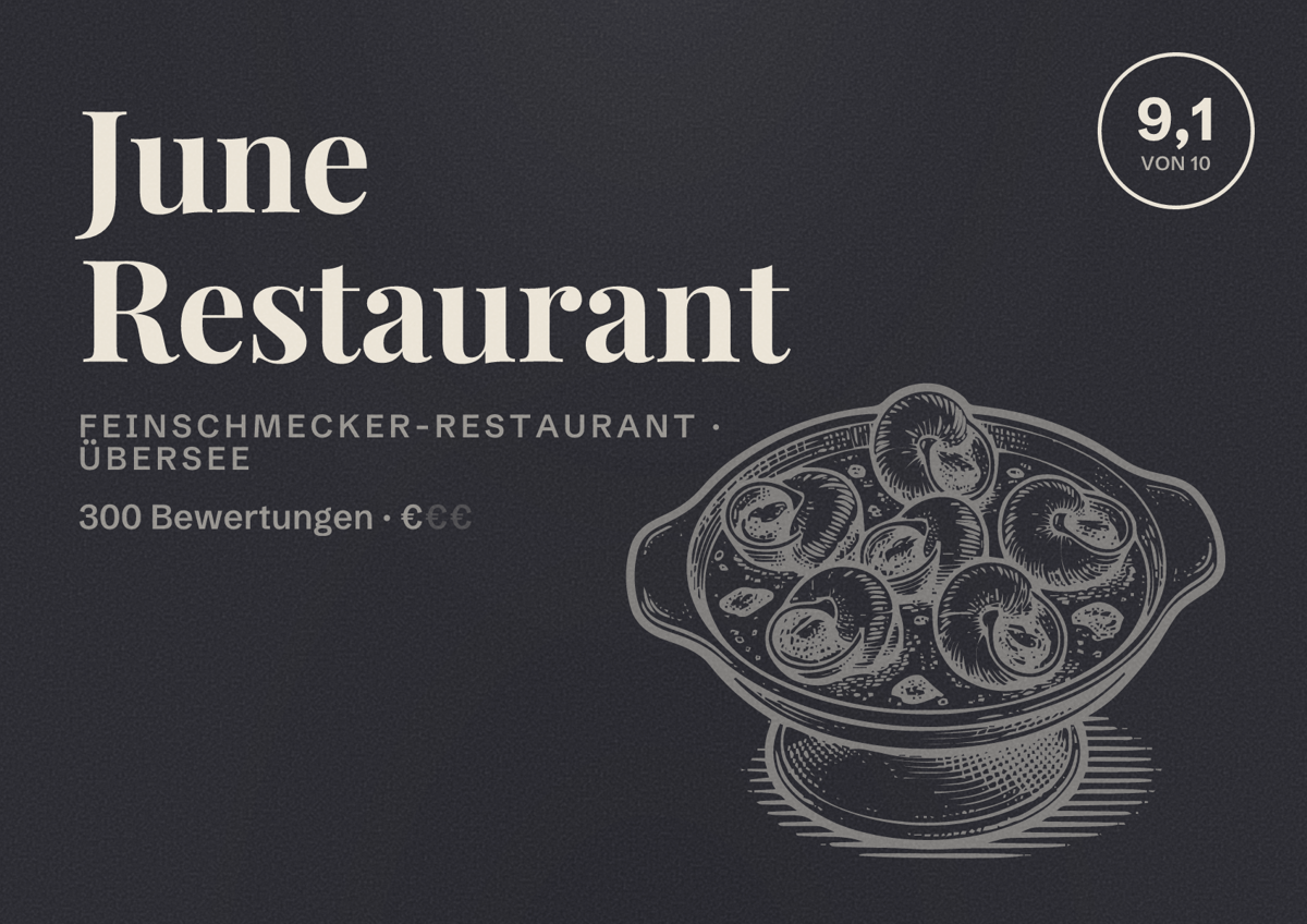 Illustriertes Poster von June Restaurant, Feinschmecker-Restaurant in Übersee: Bewertung 9,1 von 10 aus 300 Bewertungen, Preisniveau €