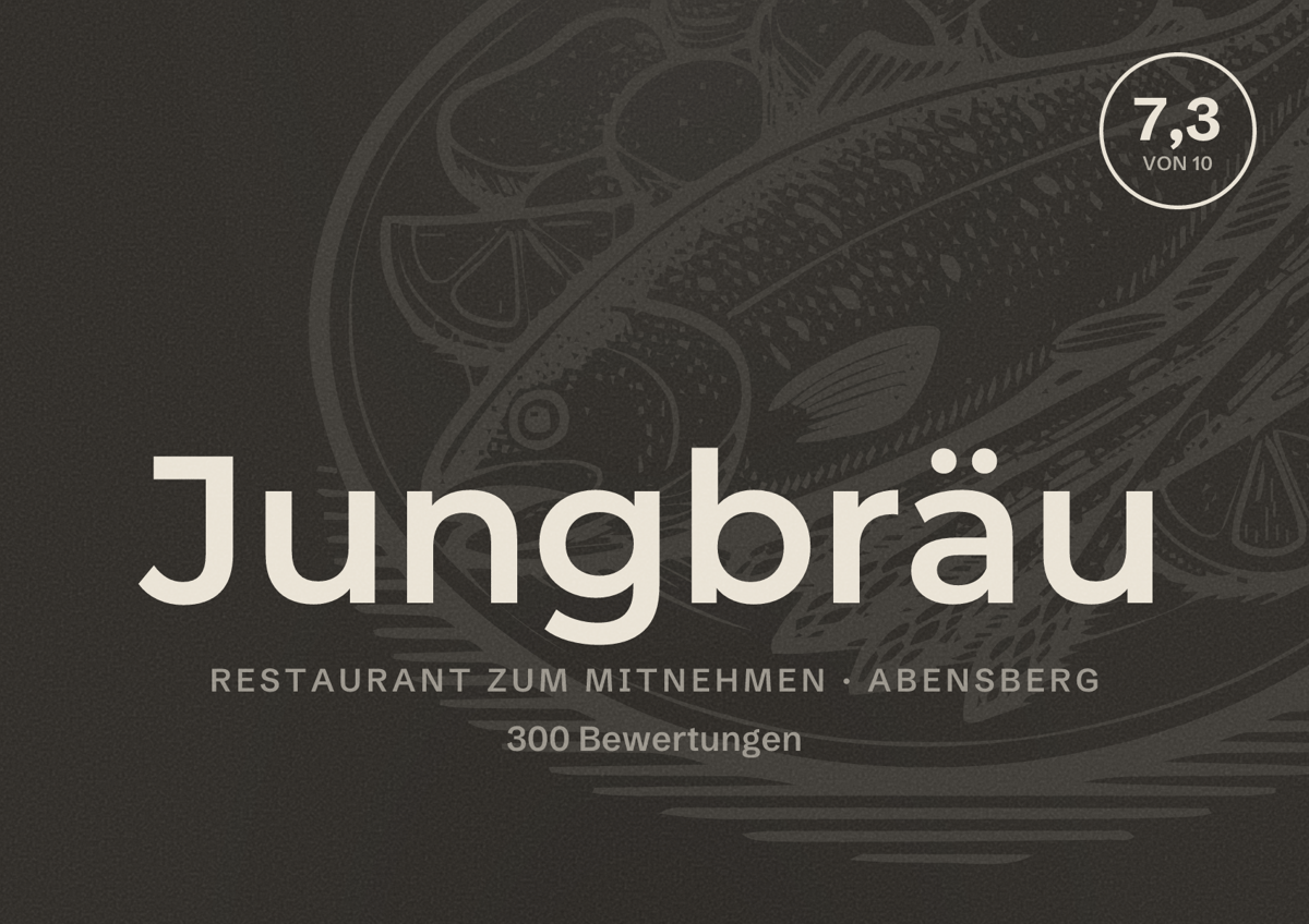 Illustriertes Poster von Jungbräu, Restaurant zum Mitnehmen in Abensberg: Bewertung 7,3 von 10 aus 300 Bewertungen