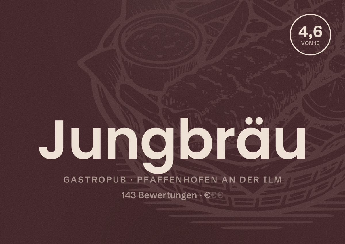 Illustriertes Poster von Jungbräu, Gastropub in Pfaffenhofen an der Ilm: Bewertung 4,6 von 10 aus 143 Bewertungen, Preisniveau €