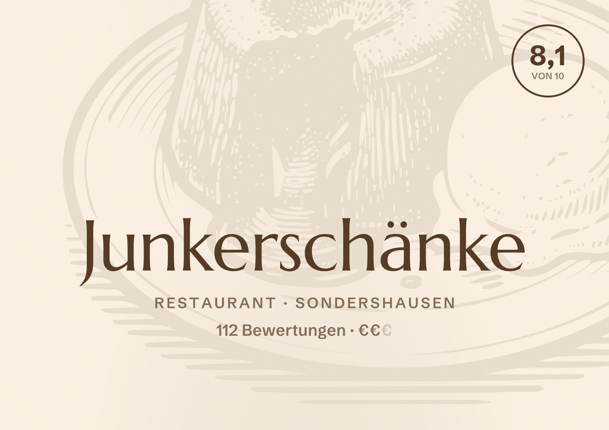 Illustriertes Poster von Junkerschänke, Restaurant in Sondershausen: Bewertung 8,1 von 10 aus 112 Bewertungen, Preisniveau €€