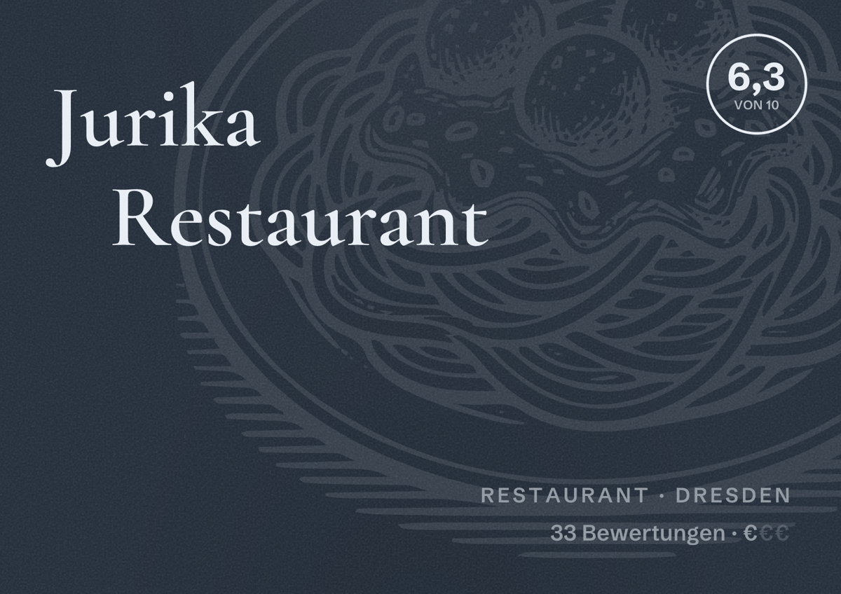Illustriertes Poster von Jurika Restaurant, Restaurant in Dresden: Bewertung 6,3 von 10 aus 33 Bewertungen, Preisniveau €