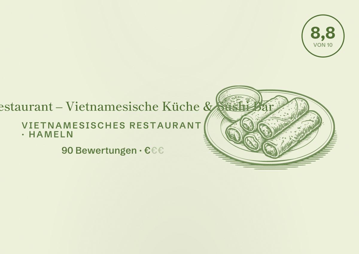 Illustriertes Poster von JURY Restaurant – Vietnamesische Küche & Sushi Bar, Vietnamesisches Restaurant in Hameln: Bewertung 8,8 von 10 aus 90 Bewertungen, Preisniveau €