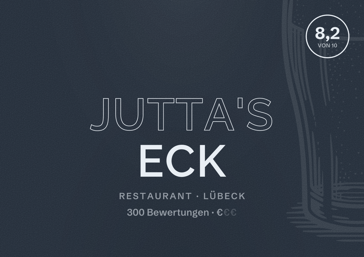 Illustriertes Poster von Jutta's Eck, Restaurant in Lübeck: Bewertung 8,2 von 10 aus 300 Bewertungen, Preisniveau €