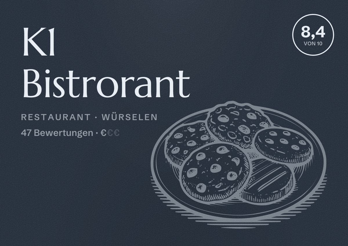Illustriertes Poster von K1 Bistrorant, Restaurant in Würselen: Bewertung 8,4 von 10 aus 47 Bewertungen, Preisniveau €