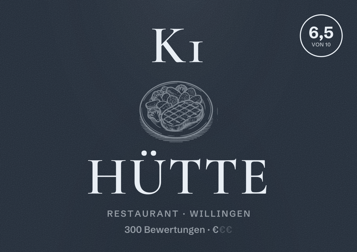 Illustriertes Poster von K1 Hütte, Restaurant in Willingen: Bewertung 6,5 von 10 aus 300 Bewertungen, Preisniveau €