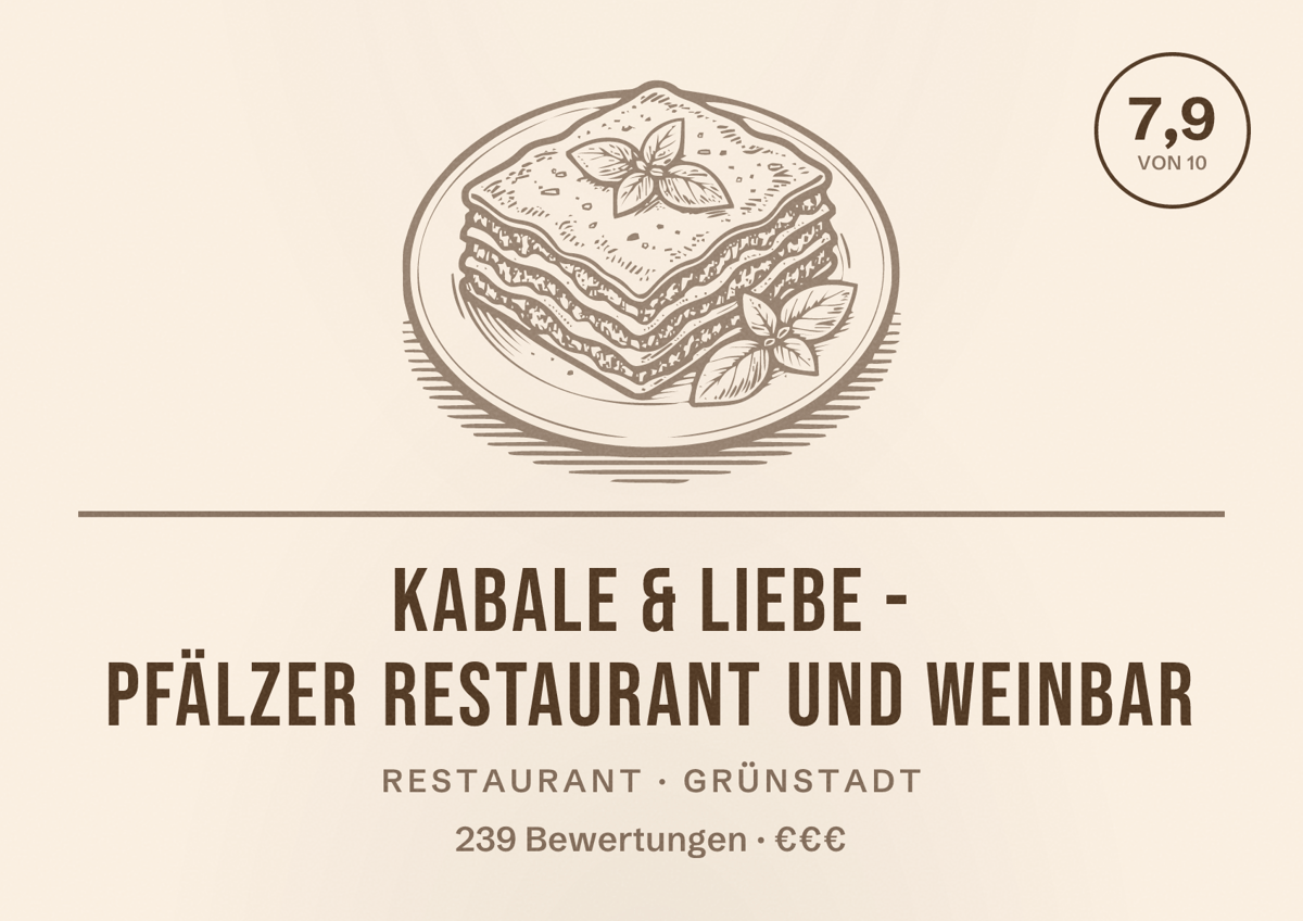 Illustriertes Poster von kabale & liebe - Pfälzer Restaurant und Weinbar, Restaurant in Grünstadt: Bewertung 7,9 von 10 aus 239 Bewertungen, Preisniveau €€€