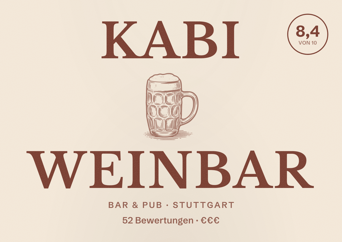 Illustriertes Poster von Kabi Weinbar, Bar & Pub in Stuttgart: Bewertung 8,4 von 10 aus 52 Bewertungen, Preisniveau €€€