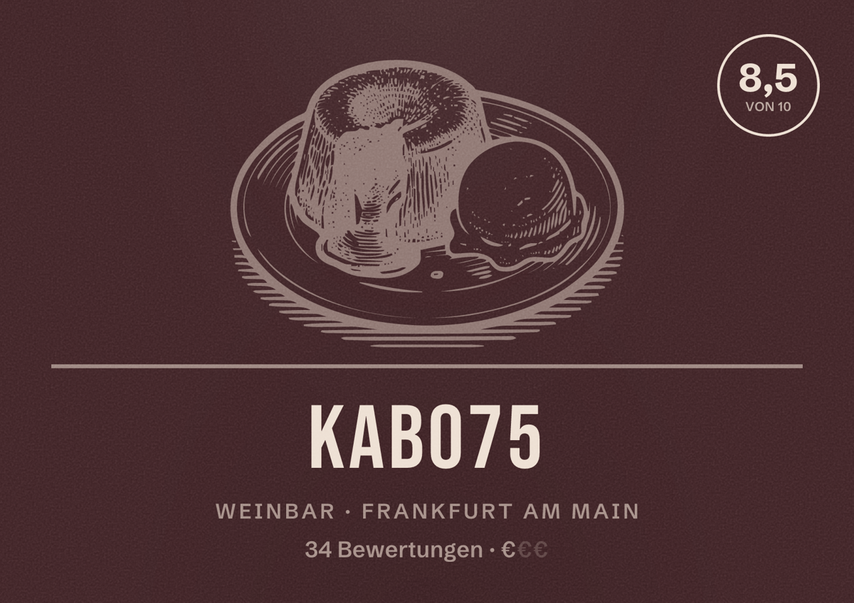 Illustriertes Poster von KaBo75, Weinbar in Frankfurt am Main: Bewertung 8,5 von 10 aus 34 Bewertungen, Preisniveau €