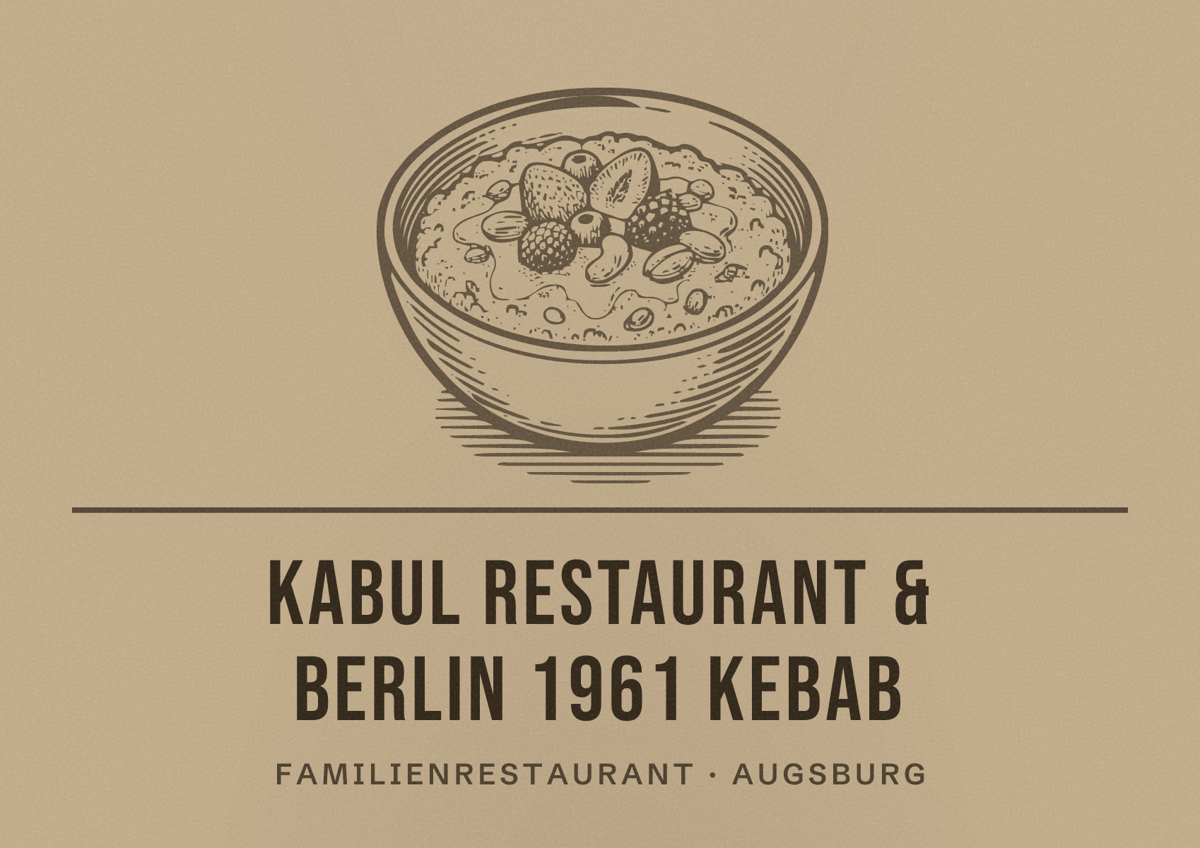Illustriertes Poster von Kabul Restaurant & Berlin 1961 Kebab, Familienrestaurant in Augsburg