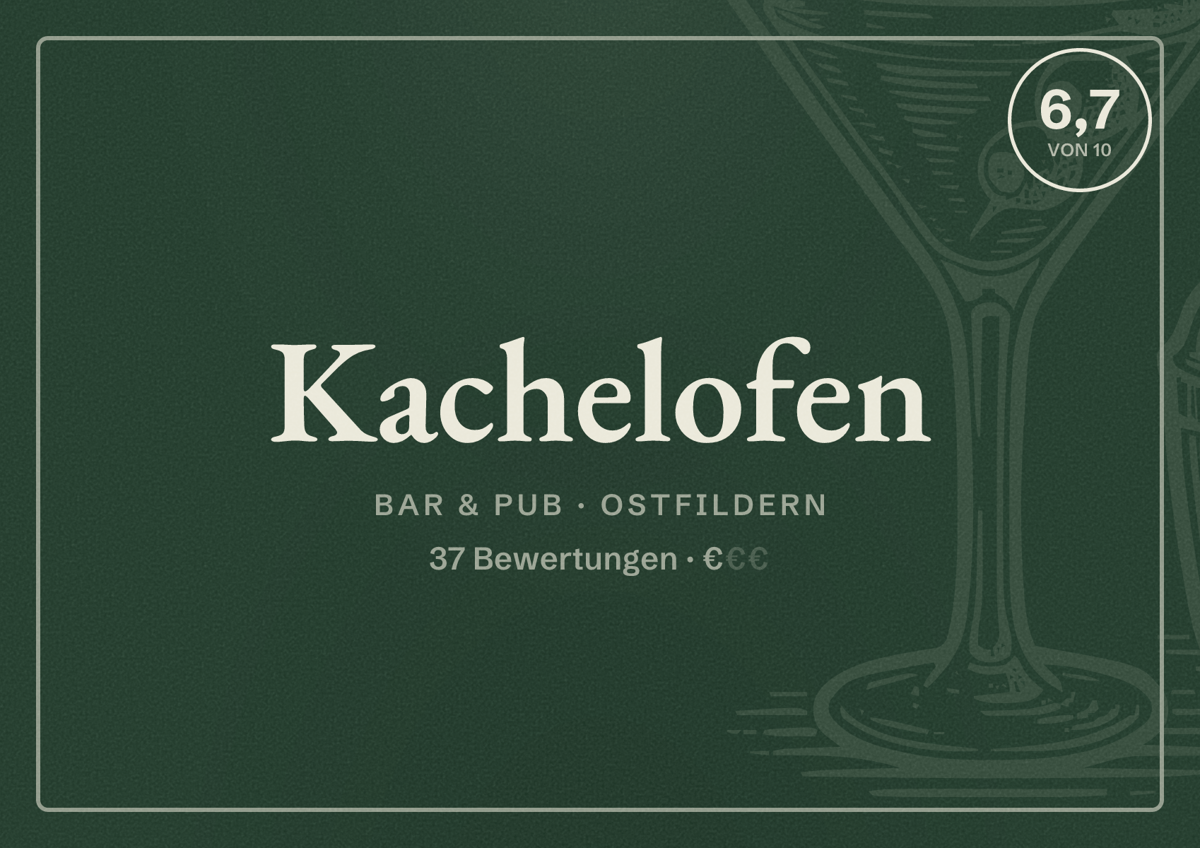 Illustriertes Poster von Kachelofen, Bar & Pub in Ostfildern: Bewertung 6,7 von 10 aus 37 Bewertungen, Preisniveau €