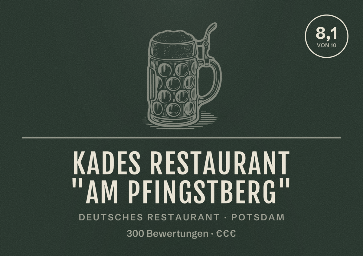 Illustriertes Poster von Kades Restaurant "Am Pfingstberg", Deutsches Restaurant in Potsdam: Bewertung 8,1 von 10 aus 300 Bewertungen, Preisniveau €€€