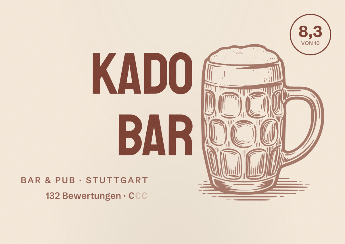 Illustriertes Poster von KADO Bar, Bar & Pub in Stuttgart: Bewertung 8,3 von 10 aus 132 Bewertungen, Preisniveau €