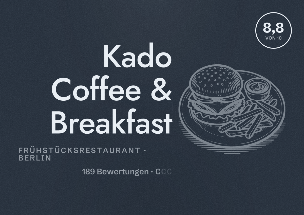 Illustriertes Poster von Kado Coffee & Breakfast, Frühstücksrestaurant in Berlin: Bewertung 8,8 von 10 aus 189 Bewertungen, Preisniveau €