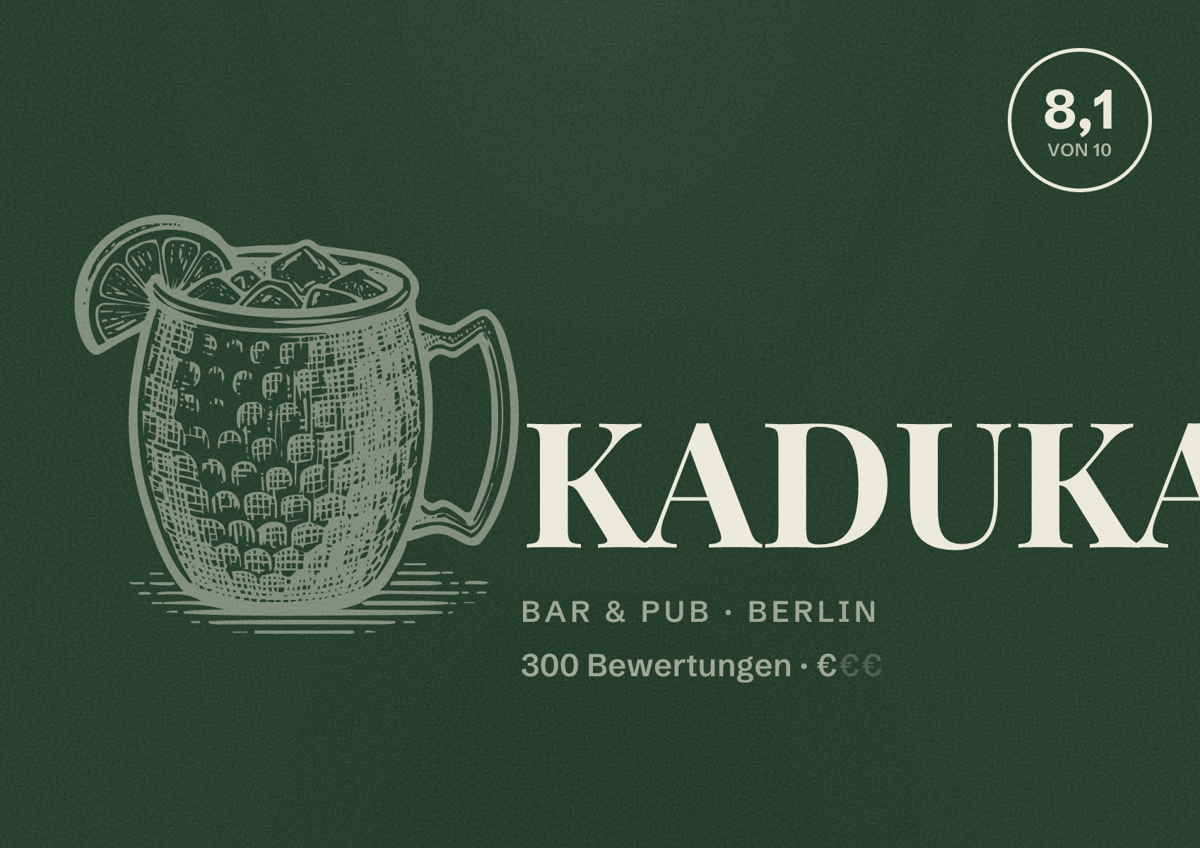Illustriertes Poster von KADUKA, Bar & Pub in Berlin: Bewertung 8,1 von 10 aus 300 Bewertungen, Preisniveau €