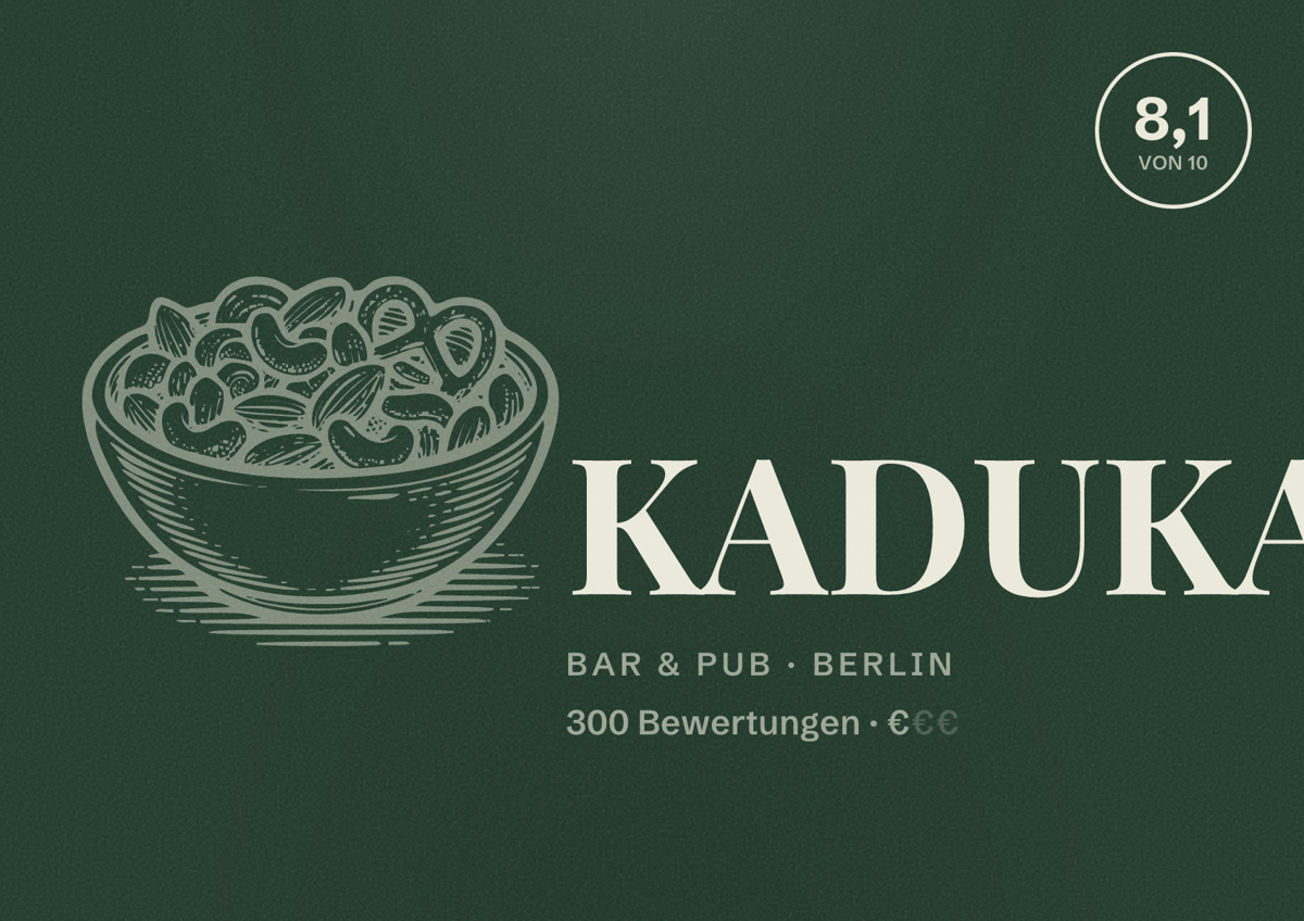 Illustriertes Poster von KADUKA, Bar & Pub in Berlin: Bewertung 8,1 von 10 aus 300 Bewertungen, Preisniveau €