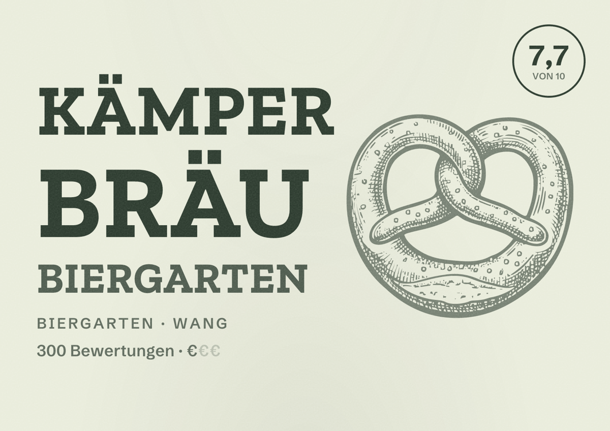 Illustriertes Poster von Kämper Bräu Biergarten, Biergarten in Wang: Bewertung 7,7 von 10 aus 300 Bewertungen, Preisniveau €