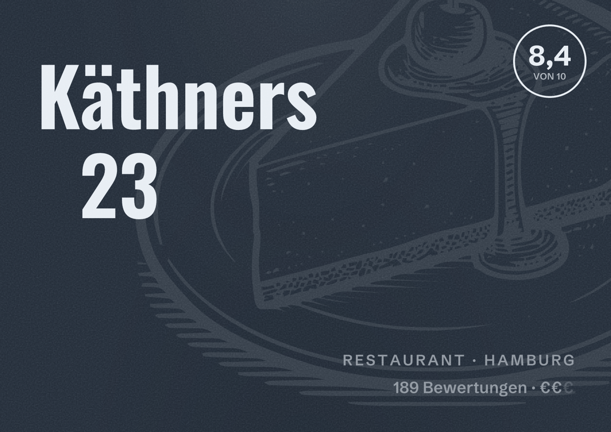 Illustriertes Poster von Käthners 23, Restaurant in Hamburg: Bewertung 8,4 von 10 aus 189 Bewertungen, Preisniveau €€
