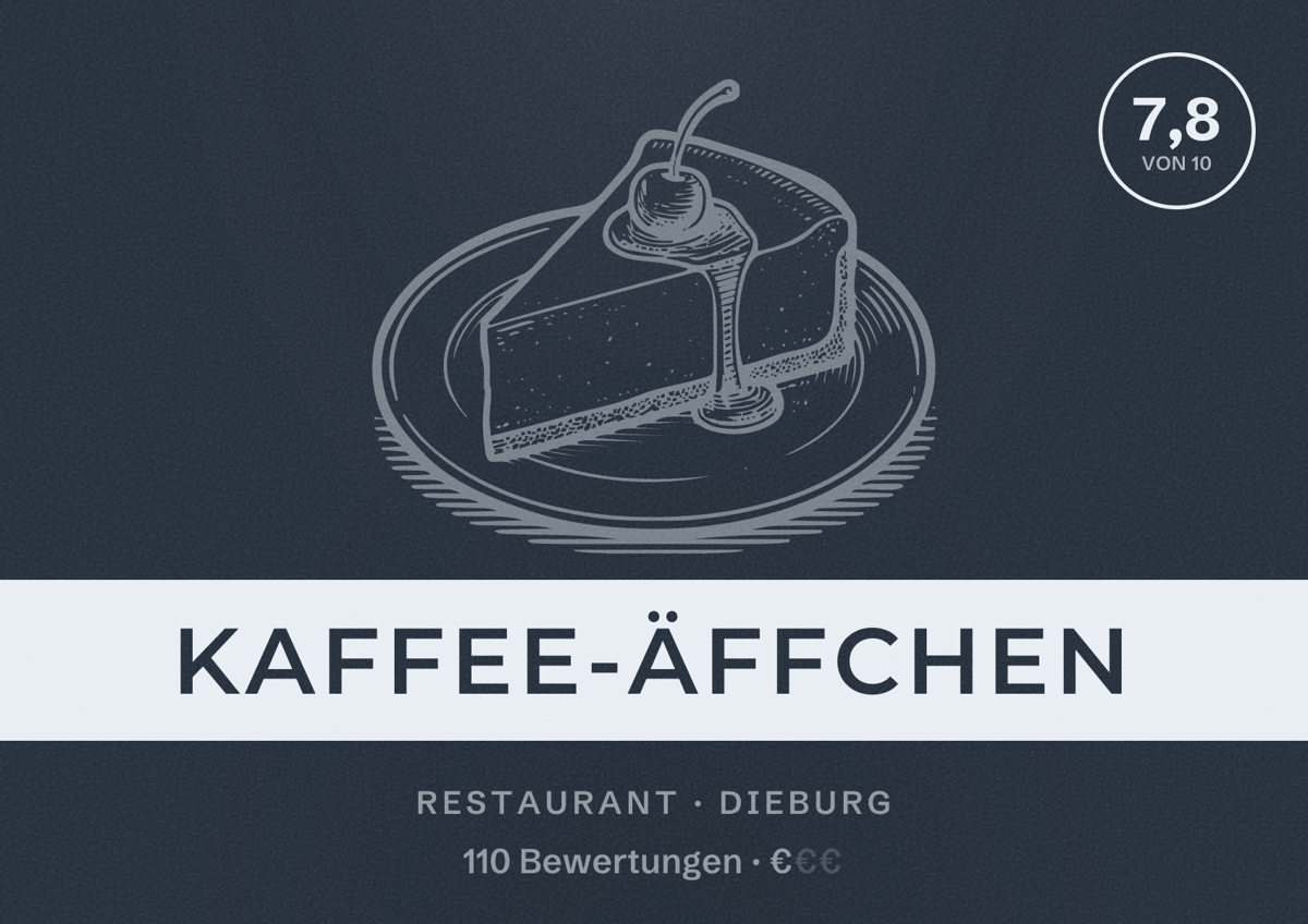 Illustriertes Poster von Kaffee-Äffchen, Restaurant in Dieburg: Bewertung 7,8 von 10 aus 110 Bewertungen, Preisniveau €