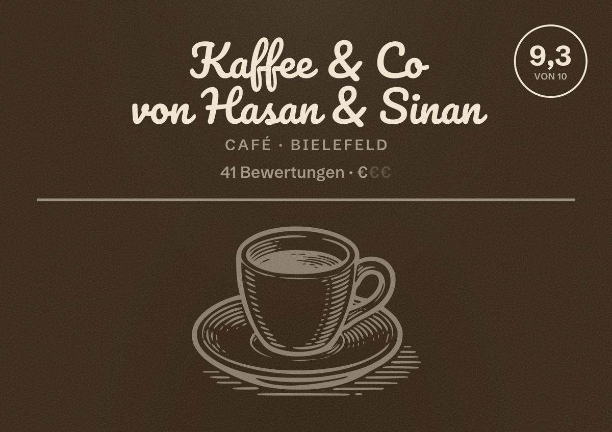 Illustriertes Poster von Kaffee & Co von Hasan & Sinan, Café in Bielefeld: Bewertung 9,3 von 10 aus 41 Bewertungen, Preisniveau €