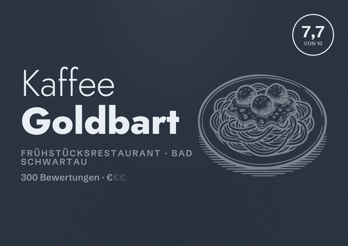 Illustriertes Poster von Kaffee Goldbart, Frühstücksrestaurant in Bad Schwartau: Bewertung 7,7 von 10 aus 300 Bewertungen, Preisniveau €